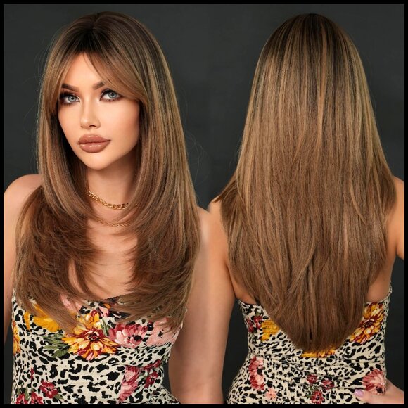 Layered Synthetic Wig with Bangs Heat Resistant Fiber Adjustable Cap Daily Wear main image 6